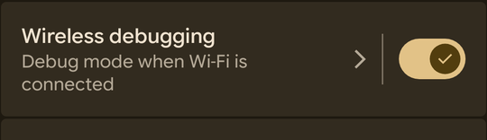 Developer options with the Wireless debugging toggle