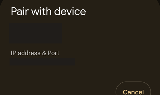 Pair with device dialog showing a pairing code and IP